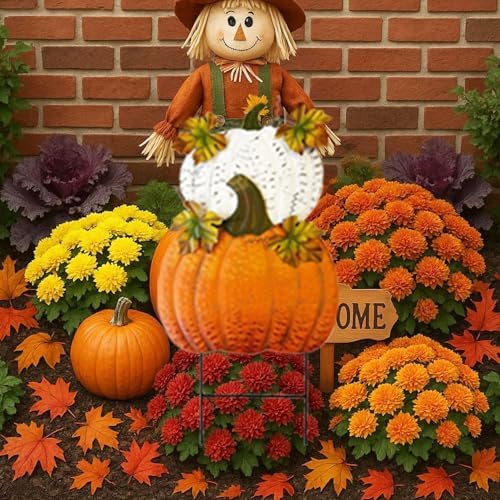 Rustic Metal Stacked Pumpkin Garden Stake Indoor Outdoor Welcome Decoration Hanging Metal Double Pumpkins Yard Signs for Fall Harvest Decor Thanksgiving Halloween Lawn Decoration - Image 2