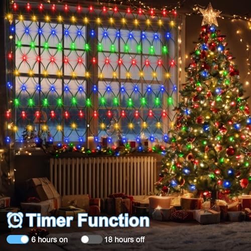 echosari Net Lights Battery Powered, 6.6 x 9.8Ft 200 LED Net Bush Lights - Image 4