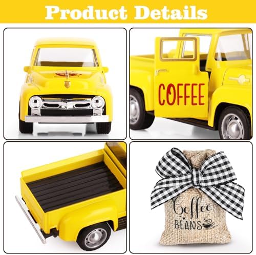 Hooqict Coffee Bar Decor Mini Metal Yellow Truck with Coffee Beans Burlap Sack for Summer Fall Home Farmhouse Kitchen Tiered Tray Decor Coffee Bar Accessories Coffee Station Decoration - Image 7