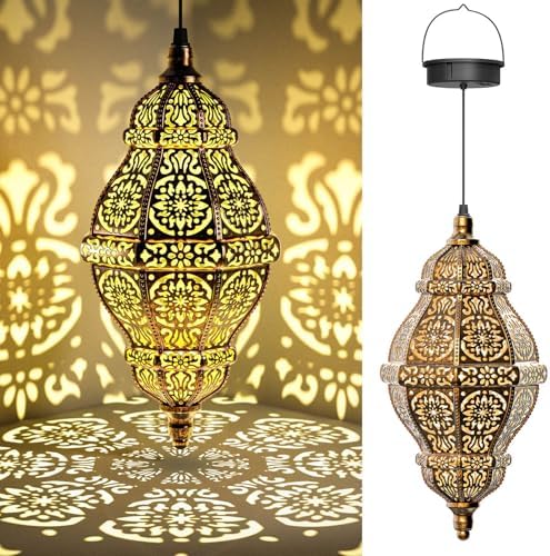 Twinkya 2 Pack Hanging Solar Lights Outdoor Garden Decor, Waterproof Plastic Moroccan Solar Powered Lantern Lamp, Outside Decorations for Patio Yard Porch Backyard Decor, Gardening Gifts for Women Mom by twinkya