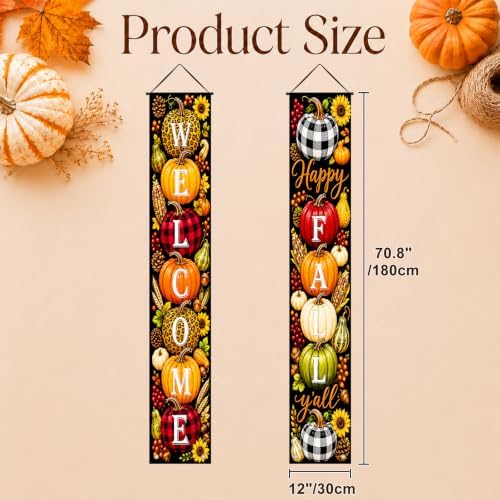 IVN Welcome Fall Pumpkin Porch Banners 12x71 Inch Set of 2 - Image 5