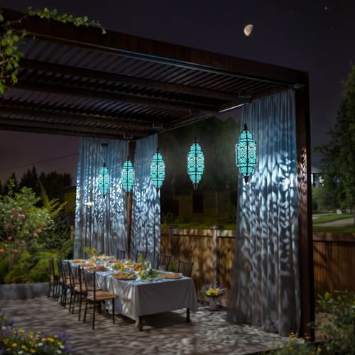 Twinkya Hanging Solar Lights Outdoor Garden Decorative Solar Lantern Waterproof Metal Moroccan Outdoor Decorations for Patio Pathway Yard Porch Backyard Garden Decor (Black, 1 Pack) - Image 3