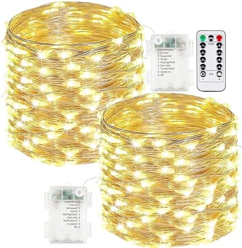 2 Pack Fairy Lights Battery Operated with Remote 66FT 200 LED Warm White by EXF
