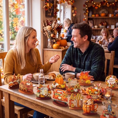 Wesiti 12 Pcs Fall Thanksgiving Table Decorations, Wooden Autumn Harvest Centerpiece, Pumpkin Gnome Scarecrow Table Topper Decor for Fall Tiered Tray Decor Party Favor - Image 5