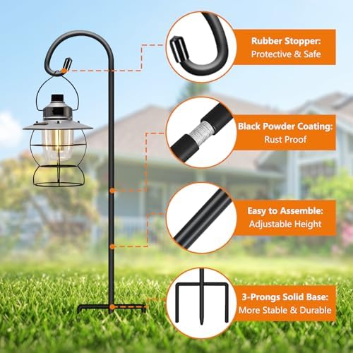 Gtongoko 48 Inch Shepherd Hooks for Outdoor 4 Pack, Adjustable Garden Hooks for Hanging Plants, Lanterns, Solar Lights, Mason Jars & Wedding Decor, Matte Black Decorative Shepherd’s Hooks - Image 5