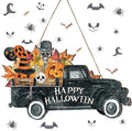 Huwena Halloween Welcome Door Sign Wood Vintage Rustic Hanging Decoration Halloween Horror Pattern Welcome Front Door Sign Wall Decoration for Indoor Outdoor Party(Truck Style) by Huwena