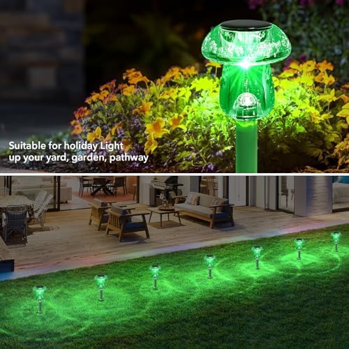 Benany Solar Lights Outdoor, St Patricks Day 8 Pack Mushroom Landscape Lights Waterproof, Solar Powered LED Lighting for Garden Yard Path Pathway Lawn Walkway Driveway Backyard Decor (Green) - Image 3