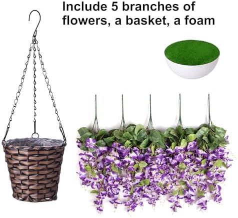 Artificial Fake Hanging Hibiscus Flowers Plants Baskets for Outdoor Decoration, Faux Silk Hibiscus Long Vines in Planter UV Resistant Realistic Flowers for Outside Porch Patio Home Decor, Darkpurple - Image 4