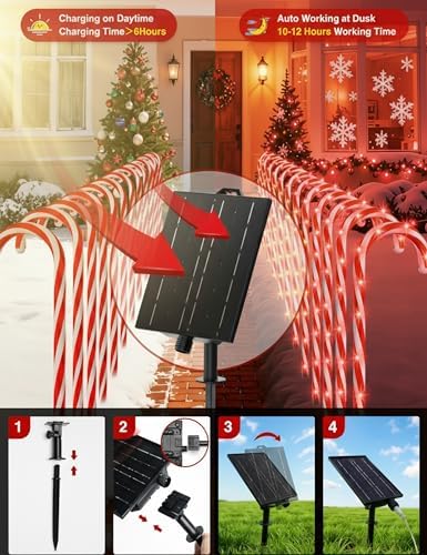COOLWUFAN 24 Pack 28" Solar Candy Cane Path Lights Christmas Decorations - Image 3