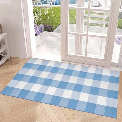 BUAGETUP Front Porch Rug 24"x51"Light Blue and White Washable Outdoor Rug - Image 5