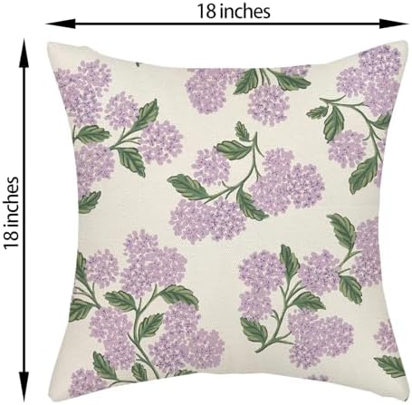 Purple Pink Spring Pillow Covers 18x18 Inch 2 Pcs Green Hydrangea Flower Decor Throw Pillows Vintage Floral Seasonal Summer Outdoor Decoration Pillowcase Linen Cushion Cover for Couch Sofa - Image 6