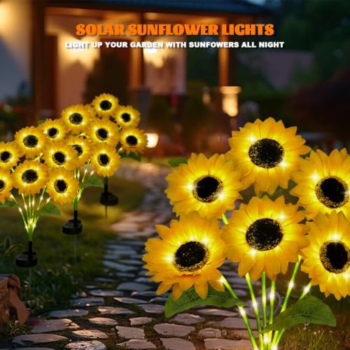 MorTime 4 Pack Solar Sunflower Lights, Outdoor Garden Waterproof Solar Lights with 24 Sunflower Lights for Patio Garden Backyard Holiday Yard Party Wedding Outdoor Spring Decor - Image 6