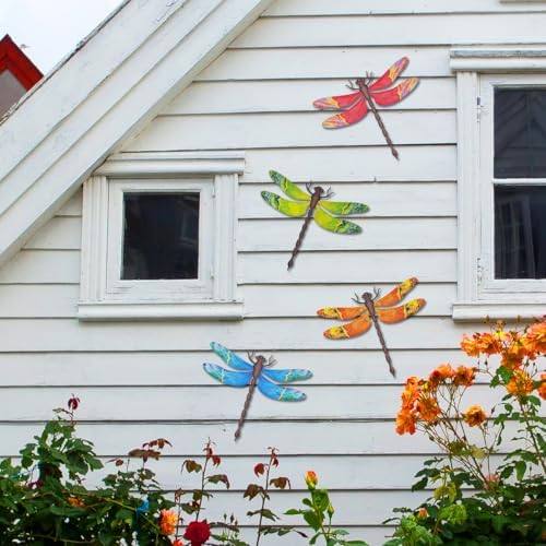 4 Pcs Large Metal Dragonfly Outdoor Wall Art Hanging Decorations - Image 6