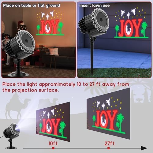 Hohean Christmas Nativity Projector Lights Outdoor Indoor, Waterproof LED Christmas Joy Themed Nativity Scene Projector with Timer Remote for Wall Windows Garage Doors Yard Xmas Decor(Colorful) - Image 2