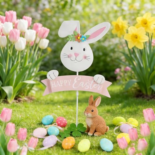 Easter Decorations Outdoor Metal Bunny Decorative Garden Stakes Happy Easter Decor Outdoor 3D Spring Yard Decor Farmhouse Rabbit for Home Outside Lawn Front Porch Happy Easter Yard Sign - Image 6