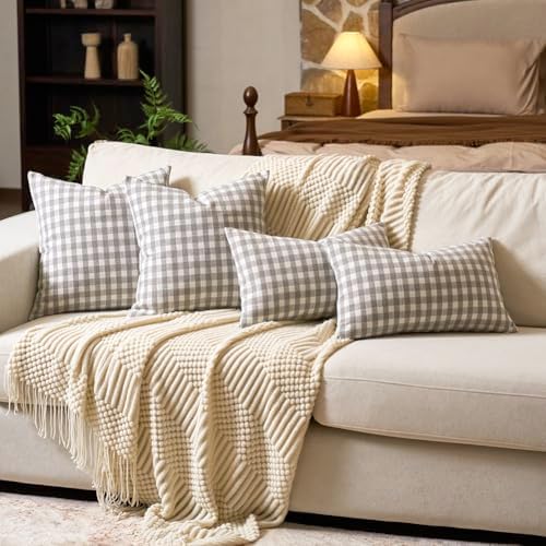 Grey Plaid Gingham Euro Pillow Sham Covers 24x24, Large Gray Pillow Cover - Image 5