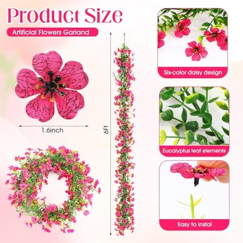 4 Pcs 6 ft Artificial Flowers Wisteria Garland, Magenta - Image 2