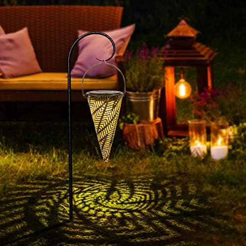 Outdoor Decorative Solar Hanging Lights with Delicate Hollow Conical Lantern Design - Set of 3 Chandelier for Patio, Tree, Garden, Yard, Porch, Backyard Pathway and Christmas Decoration. - Image 6