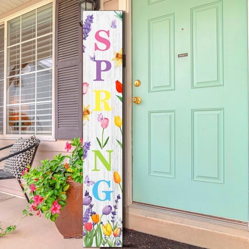 Suzile 47.2 x 7.8 Inches Easter Spring Front Door Sign Standing Farmhouse Porch Signs Outdoor Welcome to Our Home Sign Decorations (Tulip) - Image 4