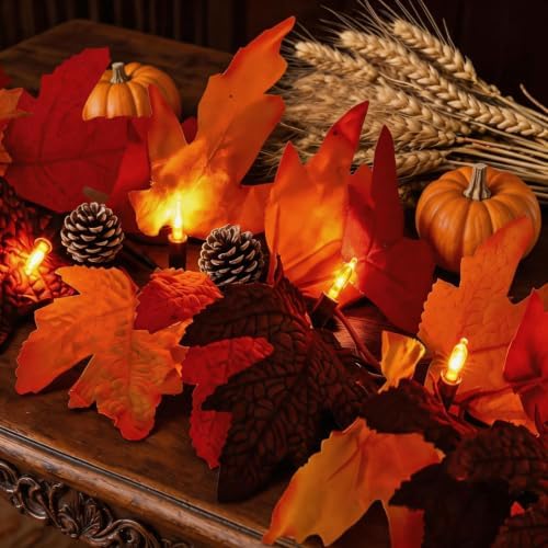 3Pack 9Ft 50 LED Maple Leaf Garland Battery Operated with Timer,8 Modes Waterproof Fall Decorations for Home Fall Garland with Lights for Fall Thanksgiving Table Harvest Home Indoor Decorations - Image 4