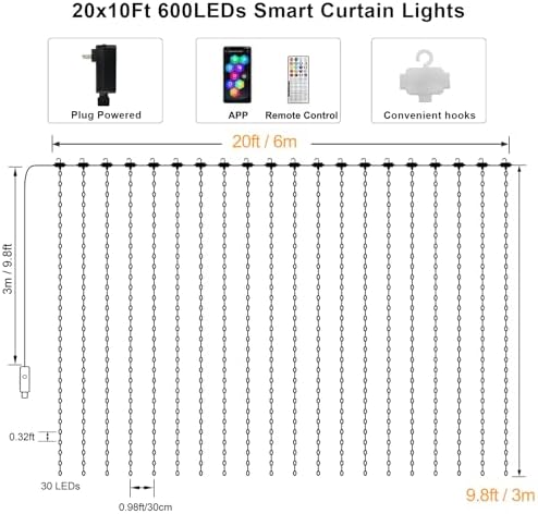 ZAIYW WiFi Smart RGB Color Changing Curtain Lights - 600 LED, Compatible with Alexa, App Control, Music Sync, Plug in for Christmas Wedding Outdoor Decor (Pack of 2) - Image 6