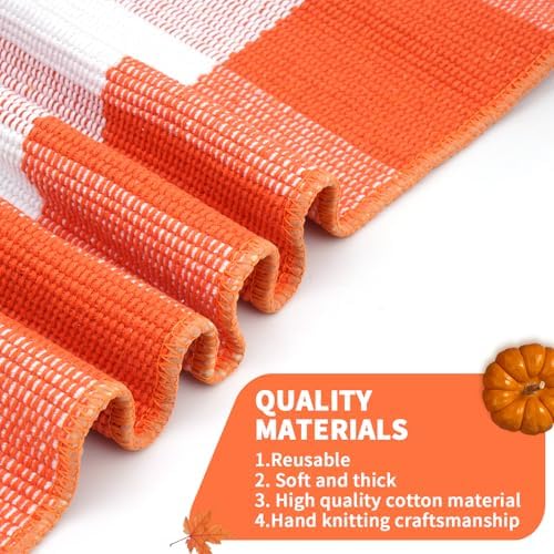 Fall Buffalo Plaid Rug 27.5x43 in, Orange White Indoor Outdoor Rug - Image 5