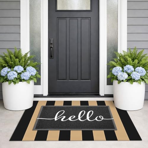 KILOCOCO Striped Rug 2.3'x3.6' Indoor Woven Rug Front Door Mat, Brown Black - Image 3