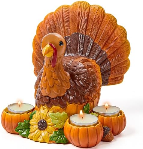 JOYIN Thanksgiving Turkey Candle Holders, Thanksgiving Turkey Tabletop Centerpiece, Fall Centerpiece Table Decorations, Tea Light Pumpkin Candle Holder, Indoor Home, Kitchen Autumn Decor by JOYIN