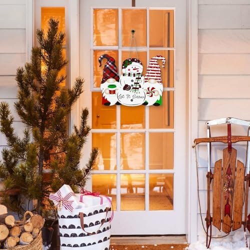 Reversible Fall Thanksgiving Decor/Christmas Decorations for Home, Thankful Pumpkin Fall Gnome Welcome Sign Porch Wall Door Hanger, Christmas Wreath Wall Decor Let It Snow Sign - Image 6