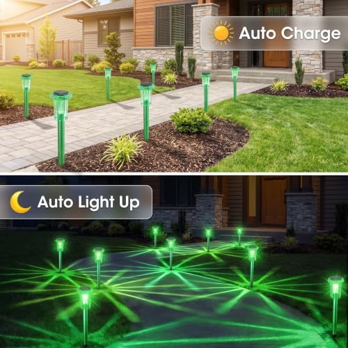 Eyrosa Halloween Solar Outdoor Lights, 10 Pack Solar Pathway Lights Outdoor Waterproof, Stainless Steel Stake Lighting for Garden Yard Path Walkway Driveway Patio Lawn Outside Décor,Green - Image 7