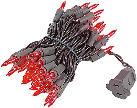 Novelty Lights 11 Feet 50 Bulbs Red Incandescent Mini Lights, Brown Wire by NoveltyLights-LightExperts
