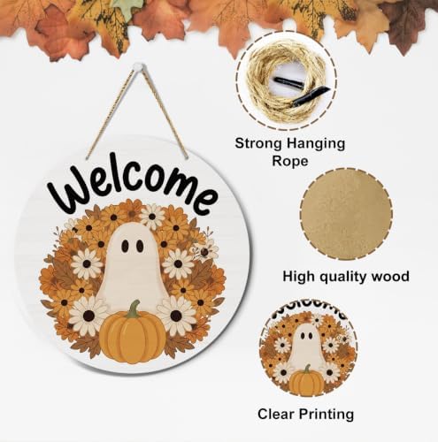 Welcome Sign for Front Door Fall Halloween Double-Sided Decor - Image 3
