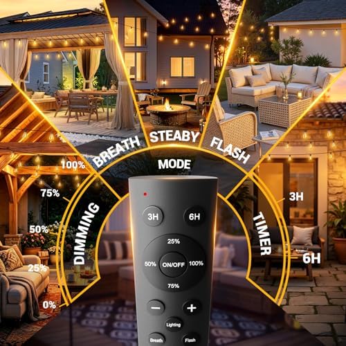 50FT Outdoor String Lights with Remote, Waterproof Patio Lights with 18+1 Shatterproof LED Bulbs,Dimmable Hanging Decor for Backyard Garden Porch Bistro, Timer & 3 Modes,2700K Warm White - Image 2