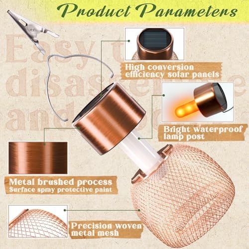 Anordsem Solar Hanging Lights Outdoor: 8 Metal Mesh Flame Lanterns with Clip - Waterproof LED Warm Lighting for Christmas Tree Yard Garden Decor - Xmas DIY Gift for Homeowners Camper - Image 3