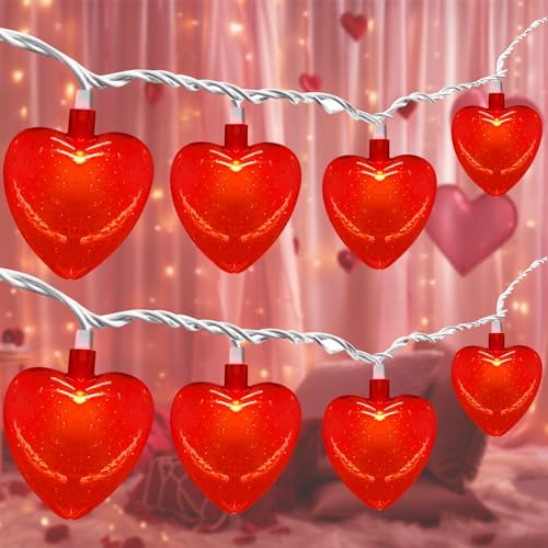 Valentines Decorations - Red Heart String Lights, 8.5Ft LED Valentine Heart Lights 3D Red Heart String Lights for Valentines Propose Wedding Anniversary Birthday Home Party Decor, 0.48W by SOTOPOO