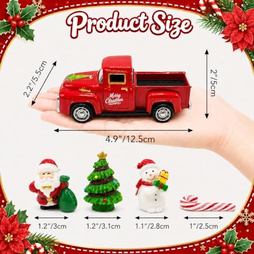 Christmas Truck Decor - Christmas Decorations Indoor with Tree Snowman Santa Candy Cane, Farmhouse Tabletop Decorations for Tiered Tray, Mantel, Shelf, Office Desk, Holiday Centerpiece Gift Decor - Image 3