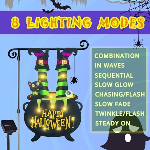 Halloween Lighted Garden Flag, Witch Feet Yard Decor, 12x18 In - Image 2