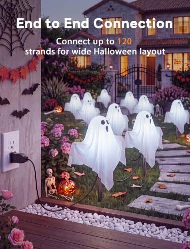 Halloween Ghost Pathway Lights, 4 Pack LED Yard Stake Lights Outdoor Decor - Image 6