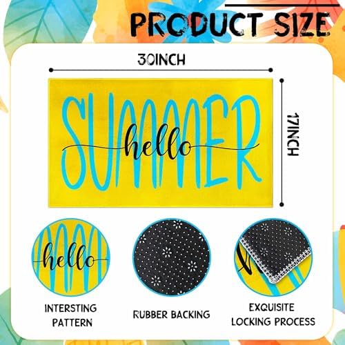 Summer Door Mat for Front Door Sunshine Welcome Doormat Non-Slip Washable Summer Outdoor Mat Entry Rug for Indoor Outdoor Home Summer Decorations 17 x 30 Inch - Image 3