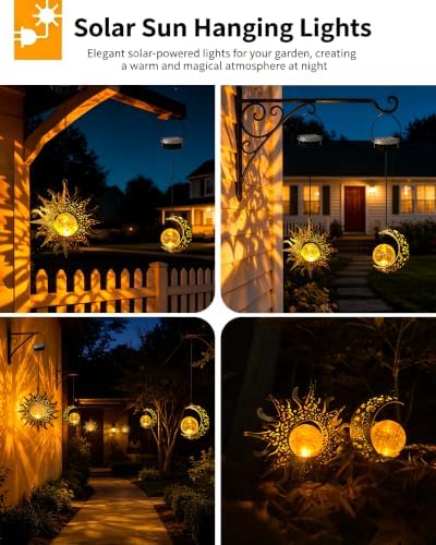 Solar Hanging Sun Moon Lights, Outdooor Lanterns Waterproof Garden Gifts - Image 3