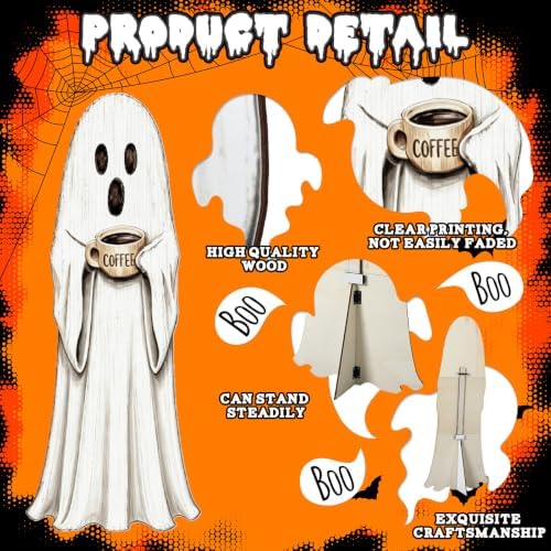 Halloween Porch Sign, Coffee Ghost Wooden Front Door Decor - Image 3