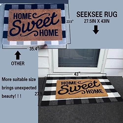 SEEKSEE Fall Decor Buffalo Plaid Outdoor Rug 27.5x43 Black and White Front Door Mat, Layering Rug for Porch, Washable Doormat, Cotton Area Rug for Outdoor Entrance Entryway Patio Porch Decor - Image 2
