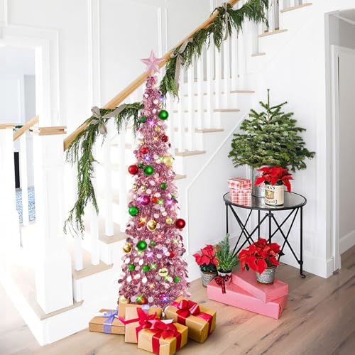 N&T NIETING Pop Up Christmas Tree with Lights & Ornaments, 5FT, Rose Gold - Image 2
