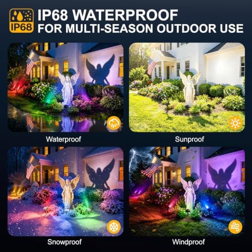 Solar Spot Lights Outdoor Waterproof, Multicolor 10Modes RGB Solar Tree Spotlight Bright Uplights for Halloween Christmas Decorations Outdoor,Landscape Lighting for Garden Yard Pathway(4Pack) - Image 5