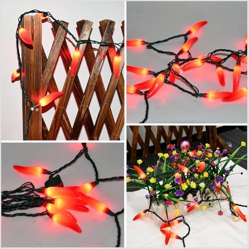SUNSGNE Chili Pepper Christmas String Lights, 13.6FT Cinco De Mayo Lights with 35 Red Hot Chili Pepper Lights, Red Decorative String Lights for Outdoor Indoor Kitchen Patio Party Cinco De Mayo Decor - Image 5