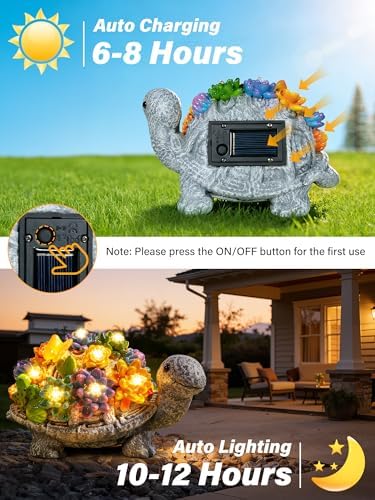 Guhope Solar Garden Statues, Outdoor Turtle Decor with Succulent and 8 LED Lights, Resin Outside Yard Figurine Decor for Garden, Yard, Lawn, Balcony, Porch, Gifts for Mom Grandma - Image 2