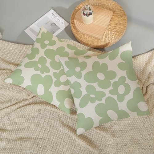 Sage Green Pillow Covers 18x18 Inch Set of 2 Green Cute Floral Throw Pillows Daisy Flower Decor Outdoor Pillow Cases Linen Spring Summer Farmhouse Decoration Cushion Cover for Couch Sofa Bed - Image 6