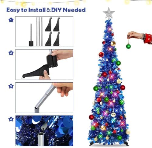 N&T NIETING Pop Up Christmas Tree with Lights & Ornaments, 5FT, Royal Blue - Image 4