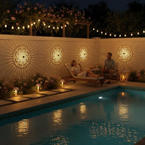 gardencave 2 Pack Solar Fence Lights Metal Solar Powered Outdoor Deck Step Wall Lights Mandala Theme Waterproof Fence Light for Garden Post Patio Backyard Yard Decor (2 Pack) - Image 4