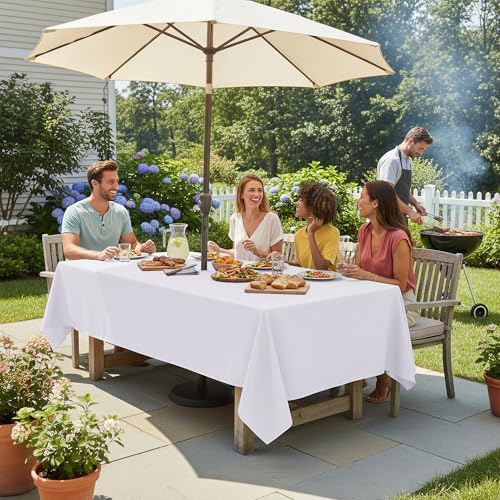 LUSHVIDA Rectangle Outdoor Tablecloth with Umbrella Hole 60x102 Inch White - Image 3